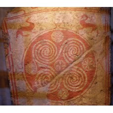 Rounded swastikas with spiral tips inside a circle